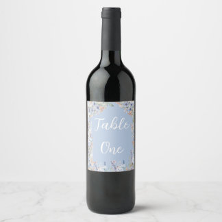 Etiqueta Para Botella De Vino Números de tabla del Boda de Flor silvestre azul