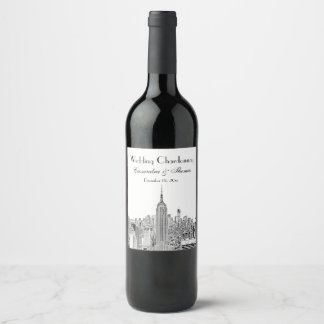 Etiqueta Para Botella De Vino NYC Skyline ESB Top of the Rock Etched Wine Label