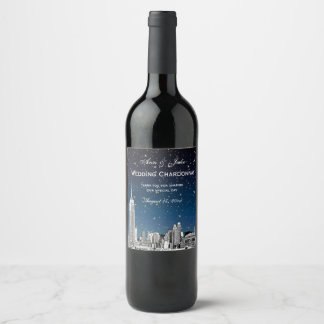 Etiqueta Para Botella De Vino NYC Skyline Etched Starry Blue Gradient BG