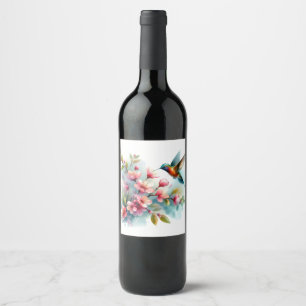 Etiqueta Para Botella De Vino Obra artística de colibrí floral/primavera