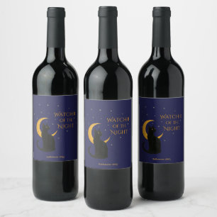 Etiqueta Para Botella De Vino Observador de la noche - Gato negro de Halloween