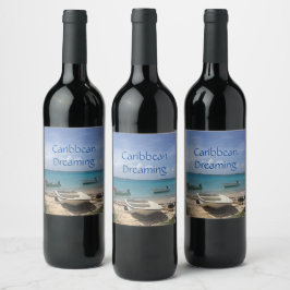 Etiqueta Para Botella De Vino Océano de barcos pesqueros caribeños con fantasía