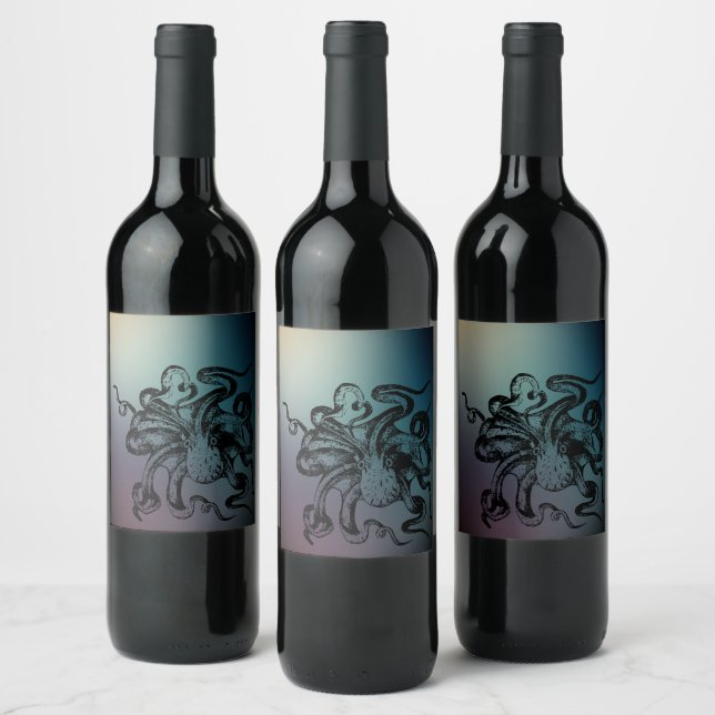 Etiqueta Para Botella De Vino Octopus (Botellas)