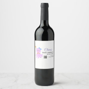 Etiqueta Para Botella De Vino Octopus color azul púrpura color de agua bebé duch