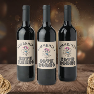Etiqueta Para Botella De Vino Oeste Retro 50º Cumpleaños Rodeo