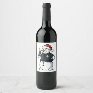 Etiqueta Para Botella De Vino Oficial de policía de muñeco de nieve Navidad 2026