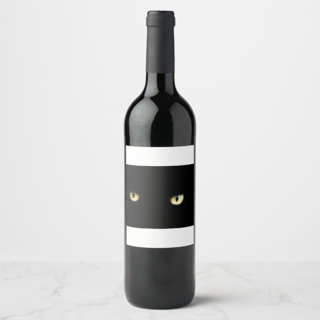 Etiqueta Para Botella De Vino Ojos de gato negro (Anverso)