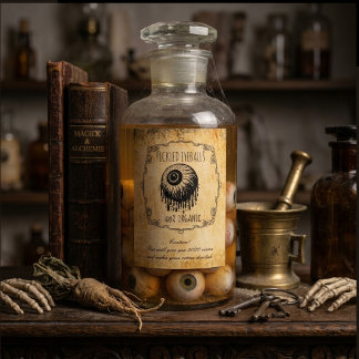 Etiqueta Para Botella De Vino Ojos en conserva de botica vintage Halloween