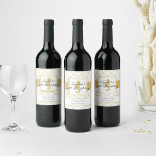 Etiqueta Para Botella De Vino Ola de Art Deco Dorado Glitter Caballito de Mar Cu
