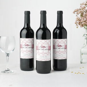 Etiqueta Para Botella De Vino Ola de Patrón Art Deco Flamenco Rosa Cumpleaños