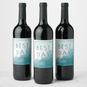 Etiqueta Para Botella De Vino Olas de Acuarela Azul Alegre