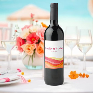 Etiqueta Para Botella De Vino Olas de color de puesta de sol Boda moderna