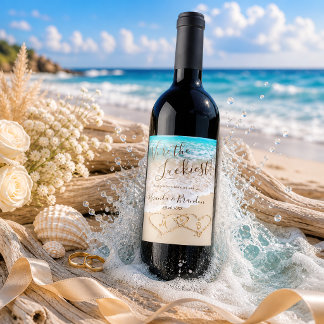 Etiqueta Para Botella De Vino Olas del Océano Azul Playa Tropical Gracias Boda