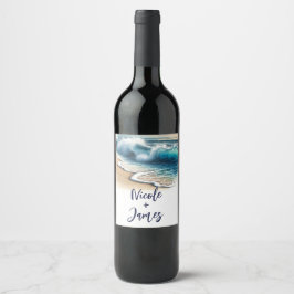 Etiqueta Para Botella De Vino Olas del Océano Rompiendo Rústica Boda de Playa Co