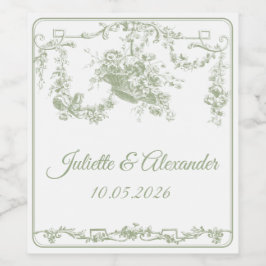 Etiqueta Para Botella De Vino Olive Toile de Jouy Wedding Bottle Label 