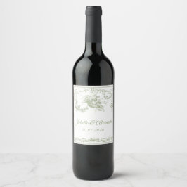 Etiqueta Para Botella De Vino Olive Toile de Jouy Wedding Bottle Label 