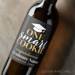 Etiqueta Para Botella De Vino One Smart Cookie - Graduación moderna de oro negro