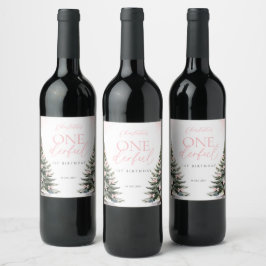Etiqueta Para Botella De Vino Onederland Cumpleaños 1 año lazo rosa de invierno