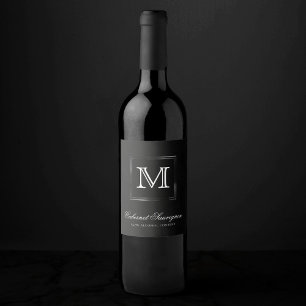 Etiqueta Para Botella De Vino Onyx Black Velvet   Monograma Grunge de pizarra
