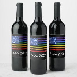 Etiqueta Para Botella De Vino Orgullo gay arcoiris negro