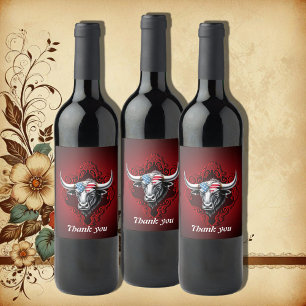 Etiqueta Para Botella De Vino Orgullo y fuerza, un toro americano