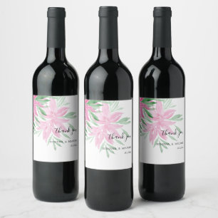 Etiqueta Para Botella De Vino Original Rosa Acuarela Pintada a Mano
