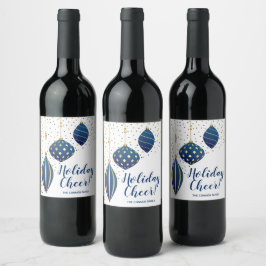Etiqueta Para Botella De Vino Ornamentos de Navidad de Oro Azul Dots Holiday