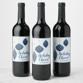 Etiqueta Para Botella De Vino Ornamentos de Navidad de Oro Azul Dots Holiday