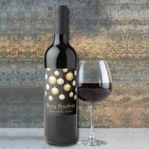 Etiqueta Para Botella De Vino Ornamentos de oro en la Navidad de los Cerezos Neg