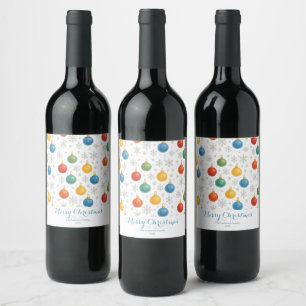 Etiqueta Para Botella De Vino Ornamentos navideños acuarelas y copos de nieve -