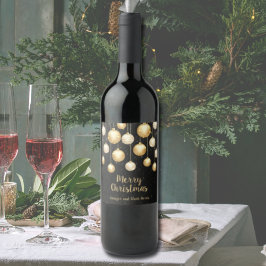 Etiqueta Para Botella De Vino Ornamentos navideños Gold Baubles en negro