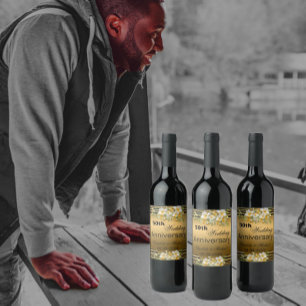 Etiqueta Para Botella De Vino Oro 50° Aniversario Boda