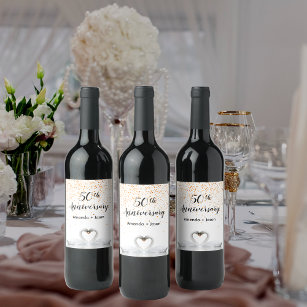 Etiqueta Para Botella De Vino Oro 50 aniversario boda cisnes blancos enamorados