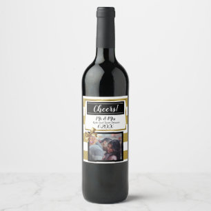 Etiqueta Para Botella De Vino Oro Boda personalizado y reverso negro