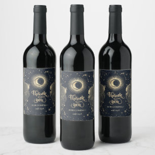 Etiqueta Para Botella De Vino Oro Celestial Sol Y Luna Estrellas Nubes