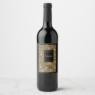 Etiqueta Para Botella De Vino Oro de cosecha en la plantilla de vid de uva negra