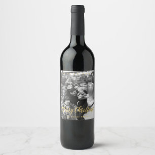 Etiqueta Para Botella De Vino Oro "Felices Navidad " de la etiqueta de la foto