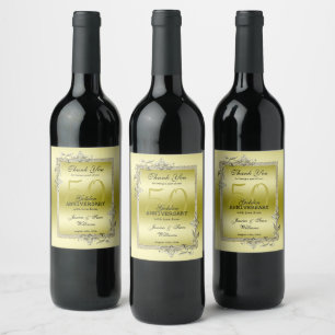 Etiqueta Para Botella De Vino Oro Gem y Purpurina 50 Aniversario del Boda Dorado