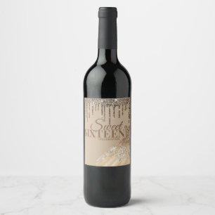 Etiqueta Para Botella De Vino Oro Glam Glitter Brillo Dulce Fiesta de Cumpleaños
