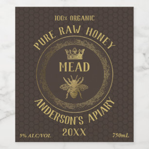 Etiqueta Para Botella De Vino Oro lujo Mead queen bee honeycomb miel vino Wi