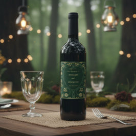 Etiqueta Para Botella De Vino Oro medieval Floral Corazones y Boda de espadas