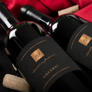 Etiqueta Para Botella De Vino Oro negro elegante moderno nombre personalizado sc
