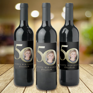 Etiqueta Para Botella De Vino Oro Negro Foto 50 cumpleaños