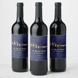 Etiqueta Para Botella De Vino Oro Oh Noche Santa Cielos Estrellados Navidad