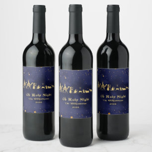 Etiqueta Para Botella De Vino Oro Oh Noche Santa Cielos Estrellados Navidad