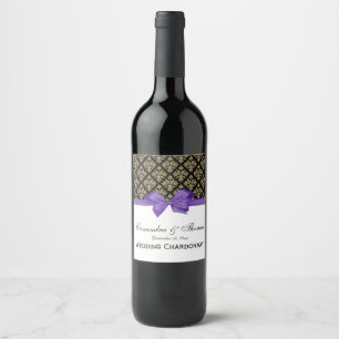Etiqueta Para Botella De Vino Oro Vintage Negro Damask Amethyst Purple