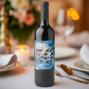 Etiqueta Para Botella De Vino Oro y Sapphire Gemstone 50 cumpleaños