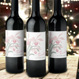 Etiqueta Para Botella De Vino Orquídea Cattleya floral moderna rosa polvoriento 