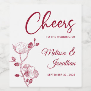 Etiqueta Para Botella De Vino Orquídea delicada anima la boda roja personalizada