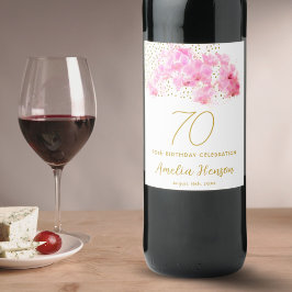 Etiqueta Para Botella De Vino Orquídea Rosa Acuarela Dorada Purpurina 70 cumplea